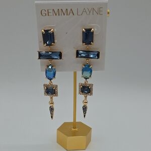Blue and Gold Statement Earrings
